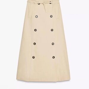 Zara Midi Skirt Wrap Buttons Size : Medium Elegant Beige Double-Breasted Skirt